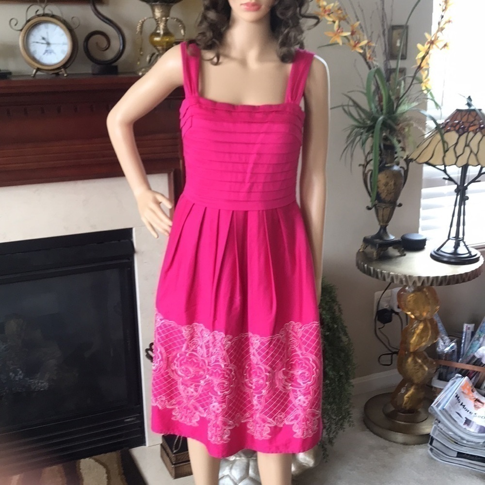Sangria Pink Ruched Embroidered Dress